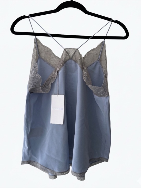 ZADIG & VOLTAIRE 100%Silk Lace Trim Cami Slip Top - Light Blue - Picture 2 of 5
